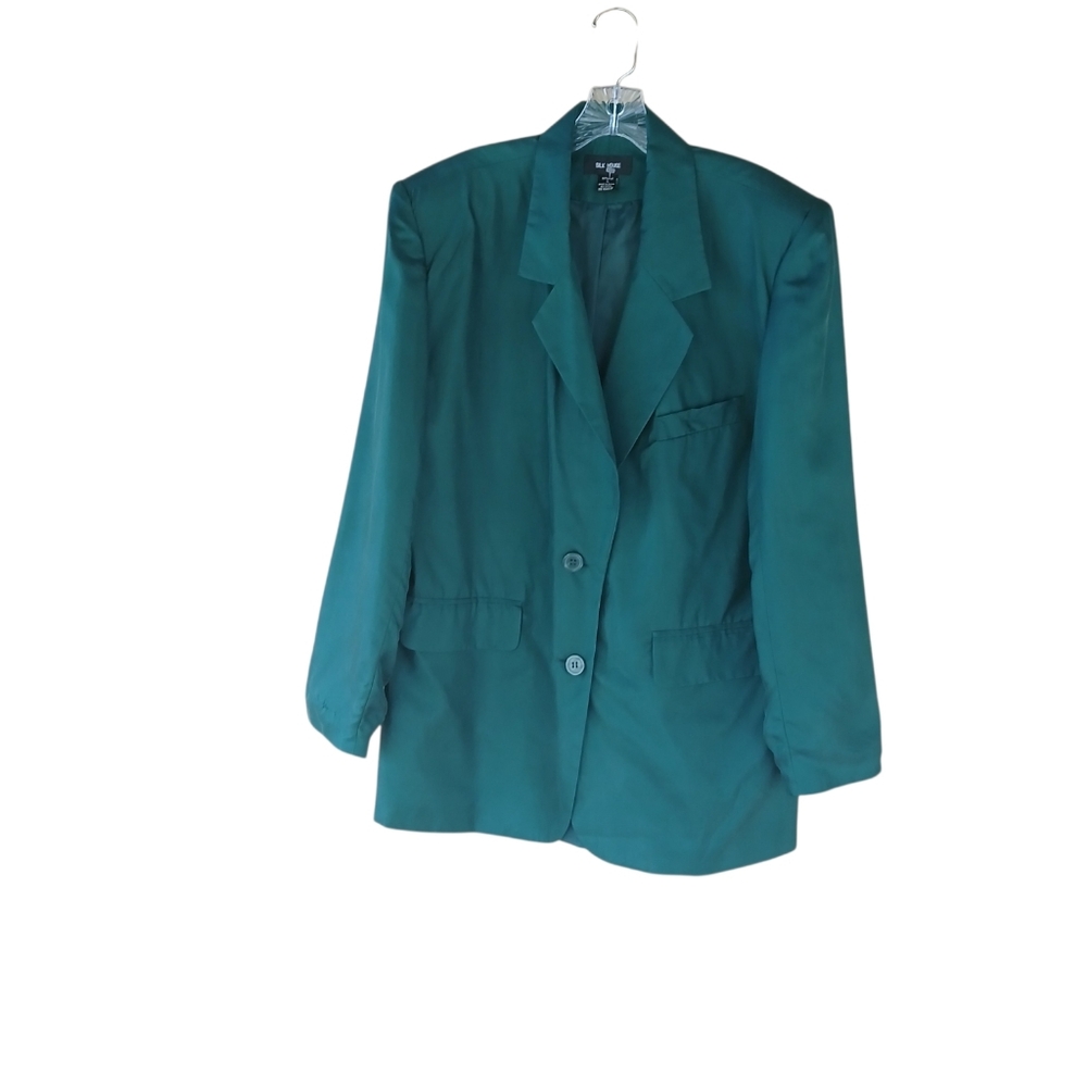 Silk House Vintage Forest Green Washable Silk Blazer Large